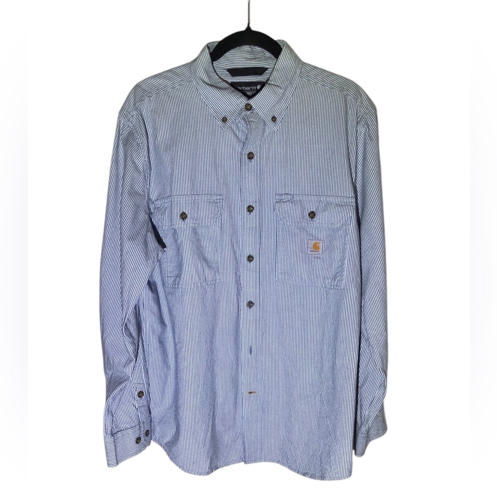 Carhartt Men’s Loose Fit Cotton Blue Conductor Stripe Industrial Work Shirt